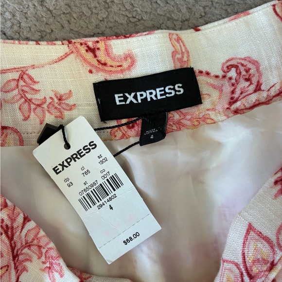 NWT Express Pink Off White Floral Paisley Layered A-Line Linen Skirt Women’s 4 - Picture 3 of 8